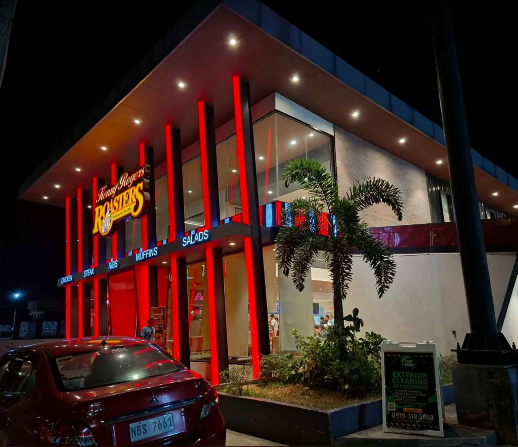 Kenny Rogers Bacao restaurant exterior with TopMop site signage