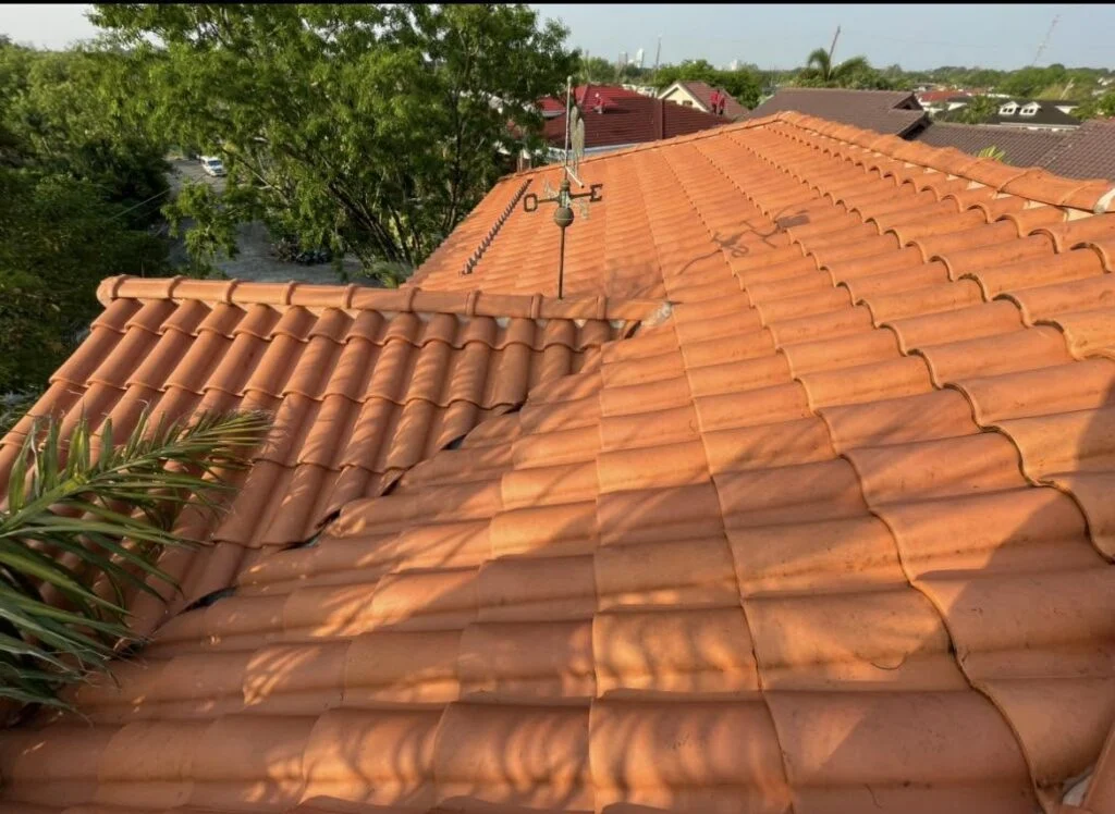 Wide view of the orange clay tile roof after cleaning in Quezon City